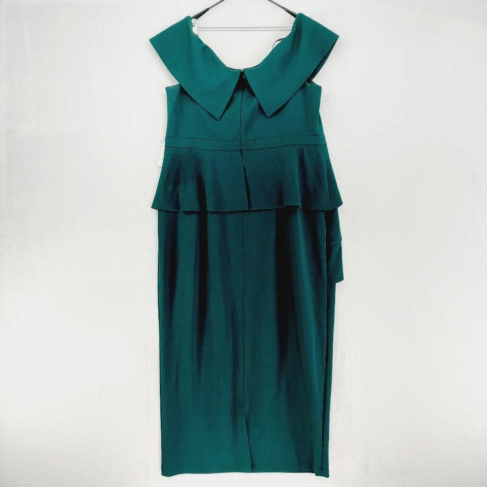 New XScape Off the Shoulder Scuba Crepe Column Gown in Pine Green P3636 - Picture 5 of 10